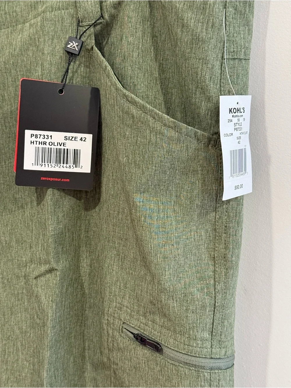 New Zeroxposur 42 Men's Green Performance Shorts w Pockets 261